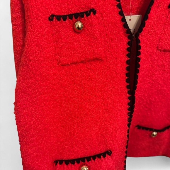 Sioni Vibrant Red vintage inspired Cardigan with Black Details size medium NWT - Picture 2 of 8